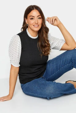 M&Co Black Polka Dot Sleeve Blouse