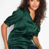 M&Co Emerald Green V-Neck Satin Shirt
