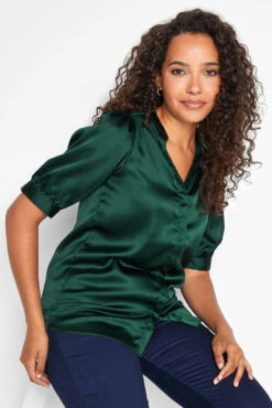 M&Co Emerald Green V-Neck Satin Shirt