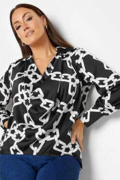 M&Co Black Chain Print Cowl Neck Satin Blouse