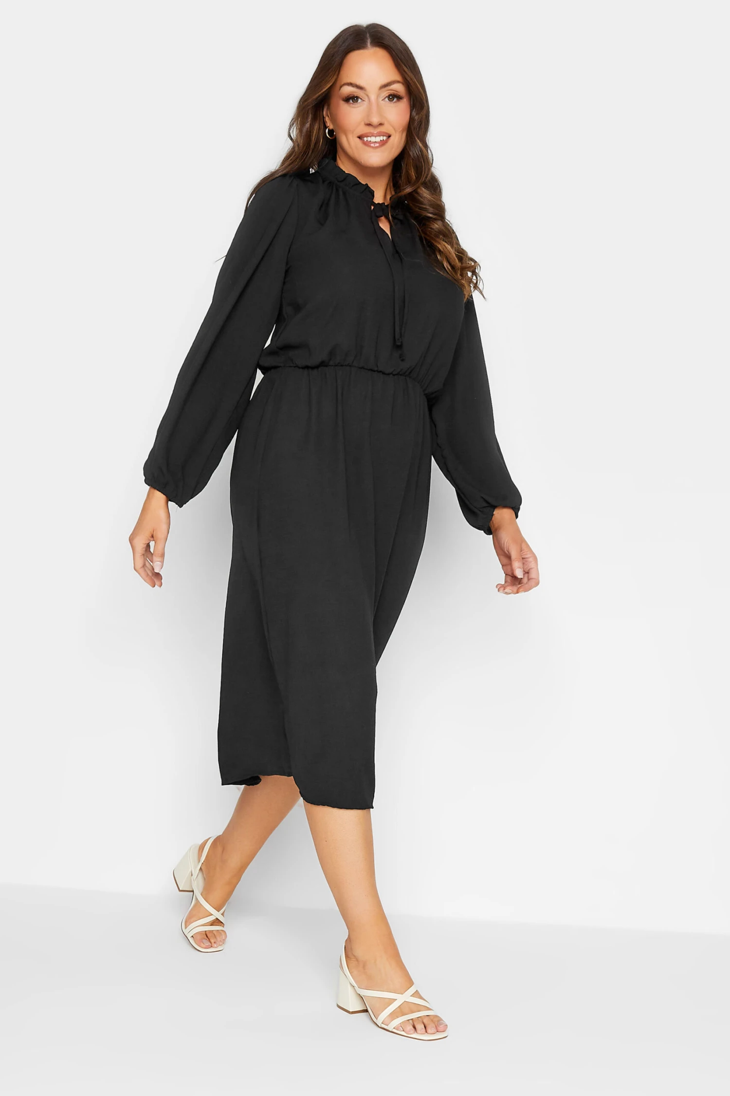 M&Co Black Tie Neck Elasticated Waist Dress 2 M&Co Black Tie Neck Elasticated Waist Dress - Image 2