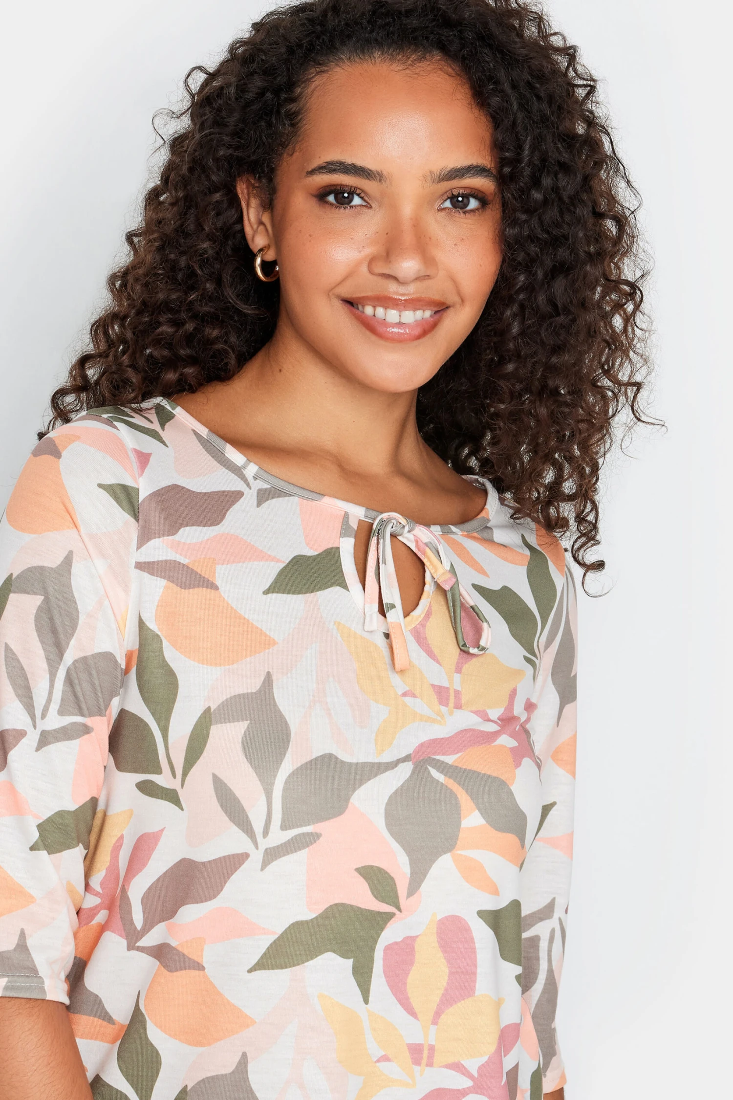 M&Co Beige Brown Floral Tie Front Top 4 M&Co Beige Brown Floral Tie Front Top - Image 4