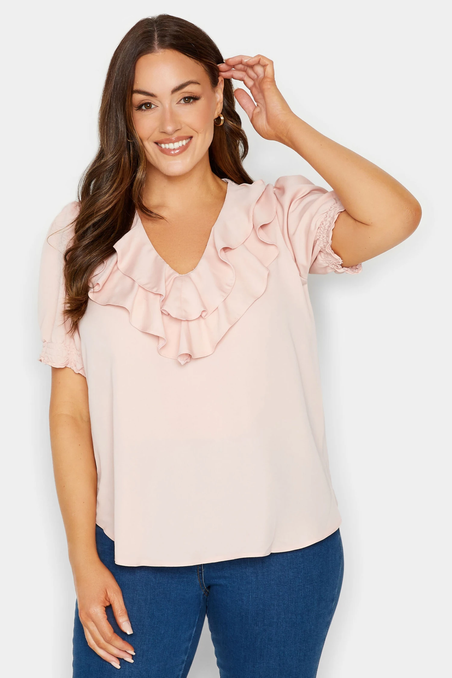 M&Co Light Pink Frill Front Blouse 1 M&Co Light Pink Frill Front Blouse