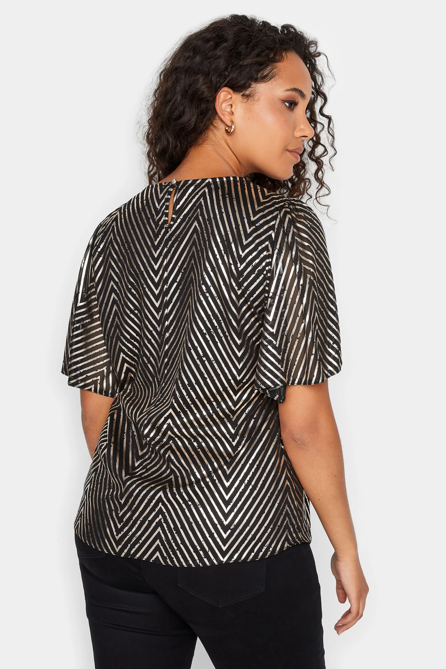 M&Co Black & Rose Gold Chevron Angel Sleeve Blouse 3 M&Co Black & Rose Gold Chevron Angel Sleeve Blouse - Image 3