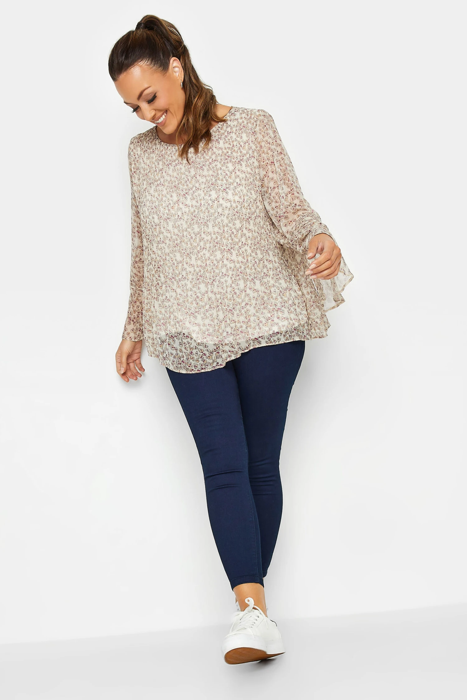 M&Co Natural Brown Skull Print Pleated Blouse 2 M&Co Natural Brown Skull Print Pleated Blouse - Image 2