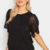 M&Co Black Dobby Angel Sleeve Blouse