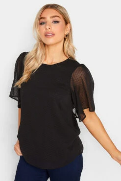 M&Co Black Dobby Angel Sleeve Blouse