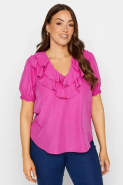 M&Co Bright Pink Frill Front Blouse