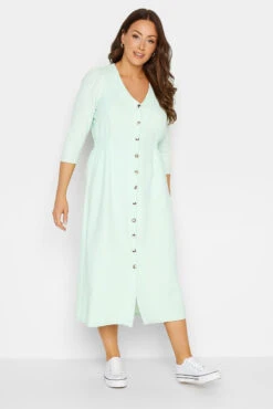 M&Co Green Textured Button Through Dress