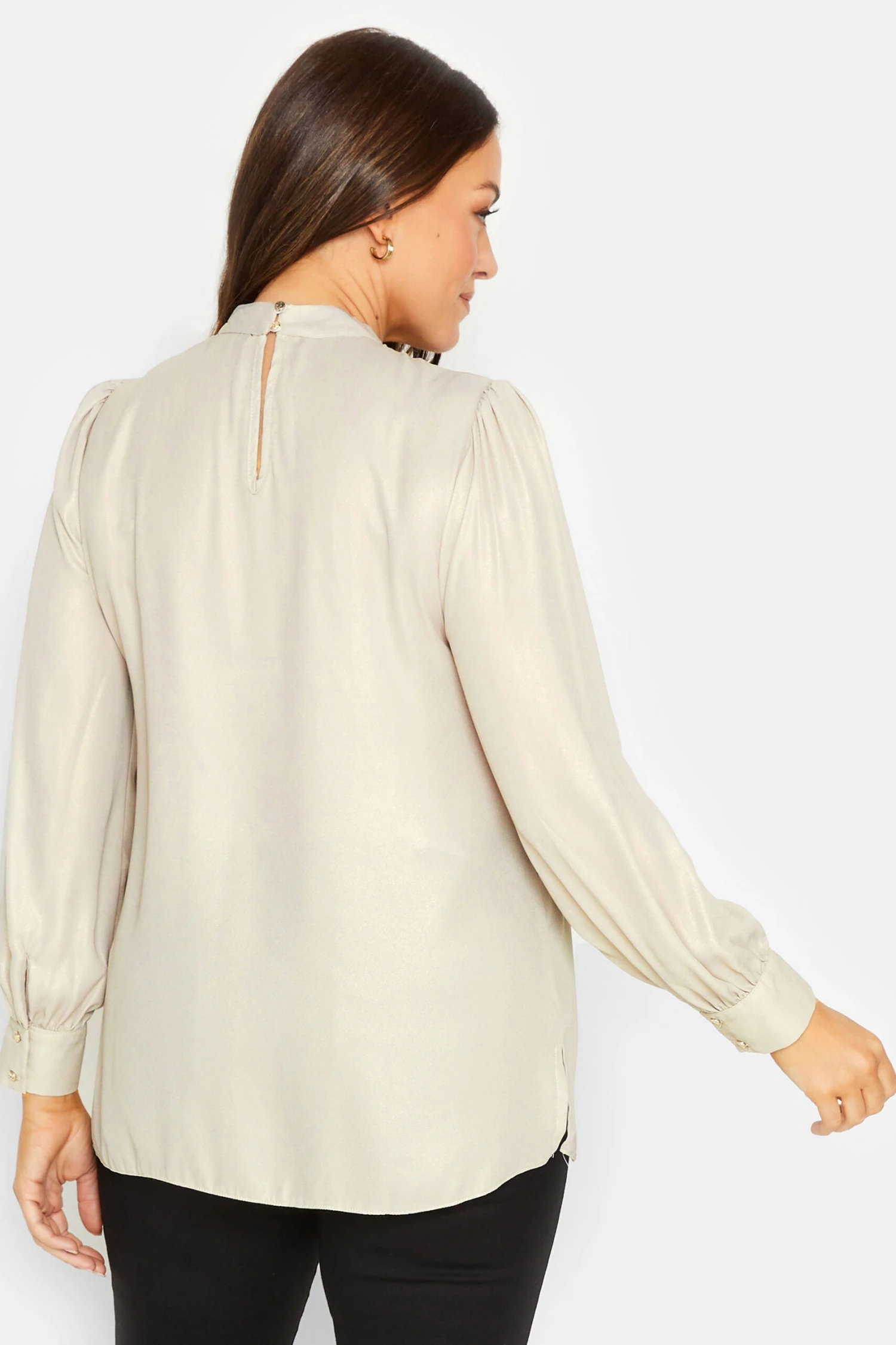 M&Co Cream Keyhole Back High Neck Blouse 3 M&Co Cream Keyhole Back High Neck Blouse - Image 3