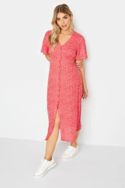 M&Co Red Ditsy Spot Print Midi Button Through Tea Dress