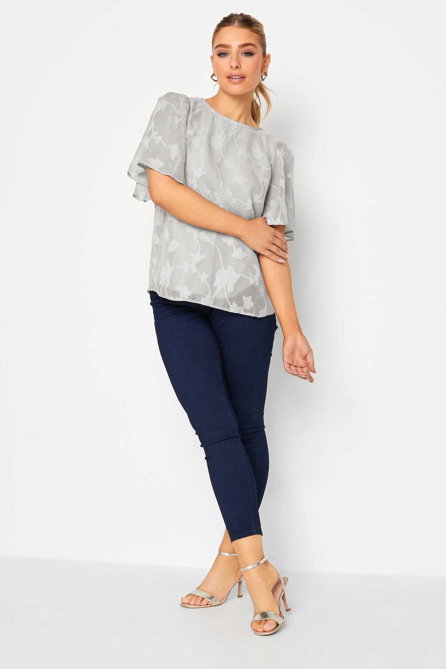 M&Co Grey Floral Shimmer Angel Sleeve Blouse 2 M&Co Grey Floral Shimmer Angel Sleeve Blouse - Image 2