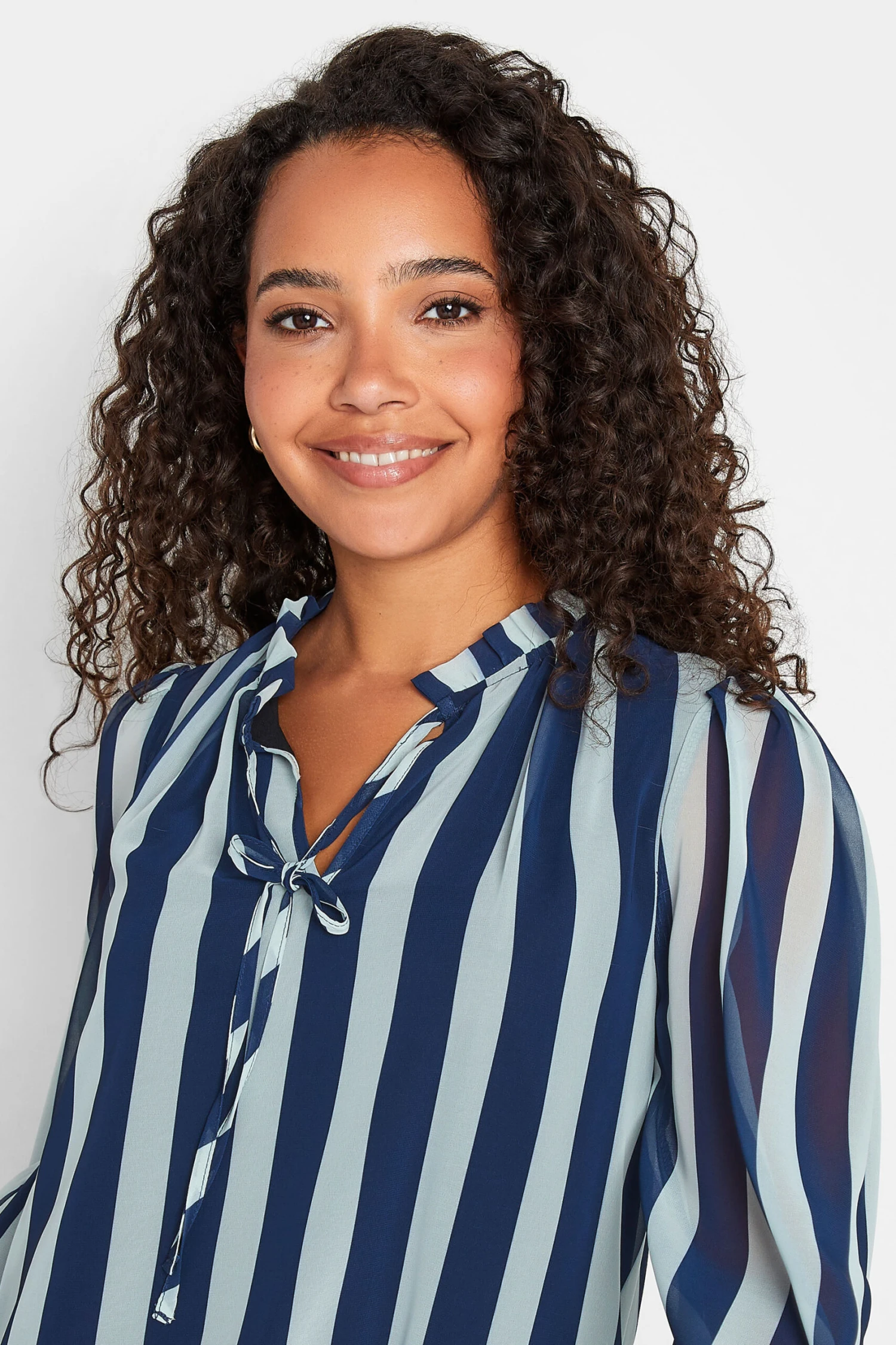 M&Co Navy Blue Stripe Tie Neck Blouse 4 M&Co Navy Blue Stripe Tie Neck Blouse - Image 4