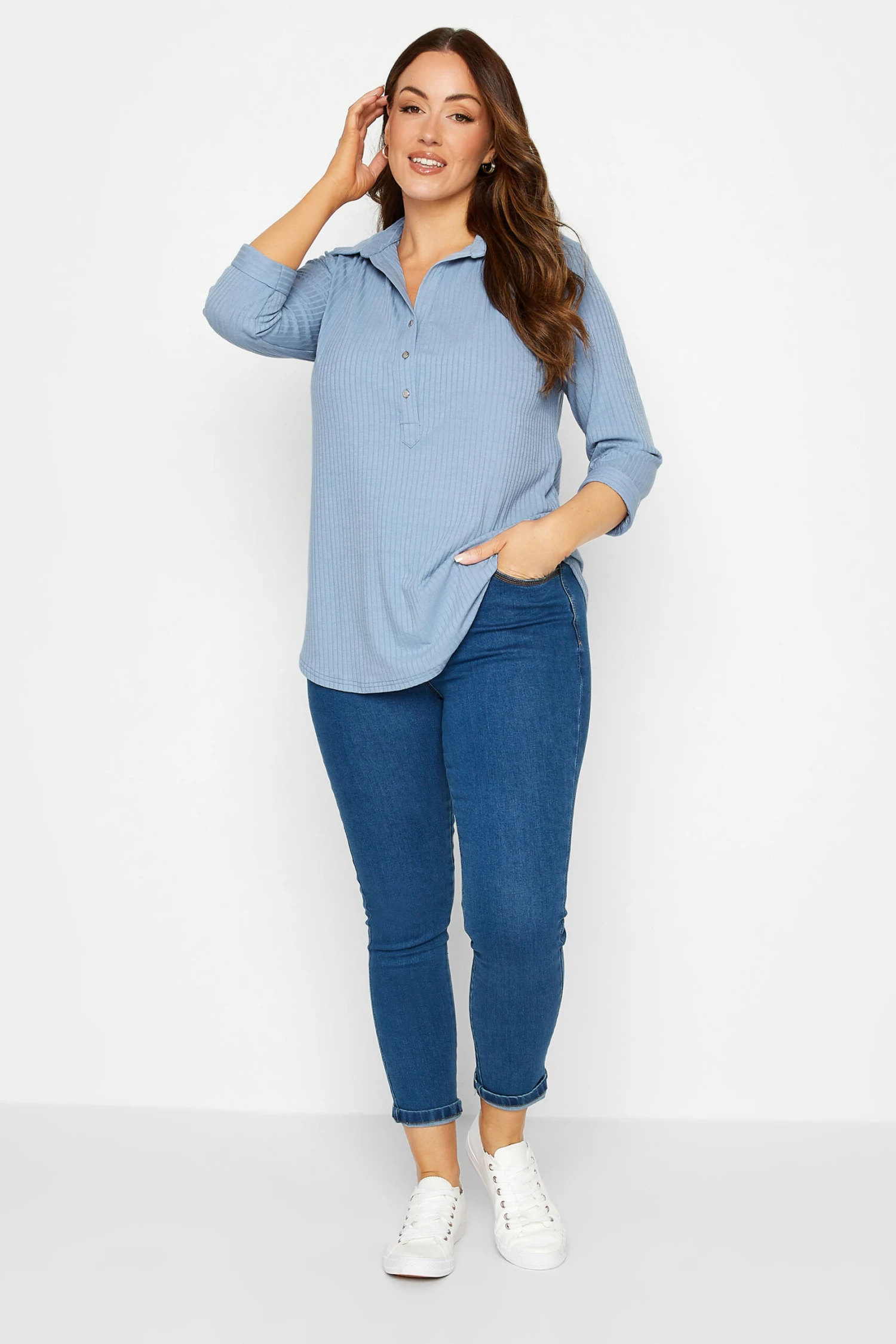 M&Co Blue Ribbed V-Neck Shirt 2 M&Co Blue Ribbed V-Neck Shirt - Image 2