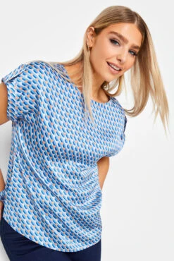 M&Co Blue Geometric Print Blouse