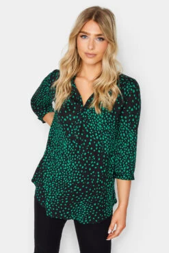 M&Co Black & Green Animal Print Half Placket Shirt