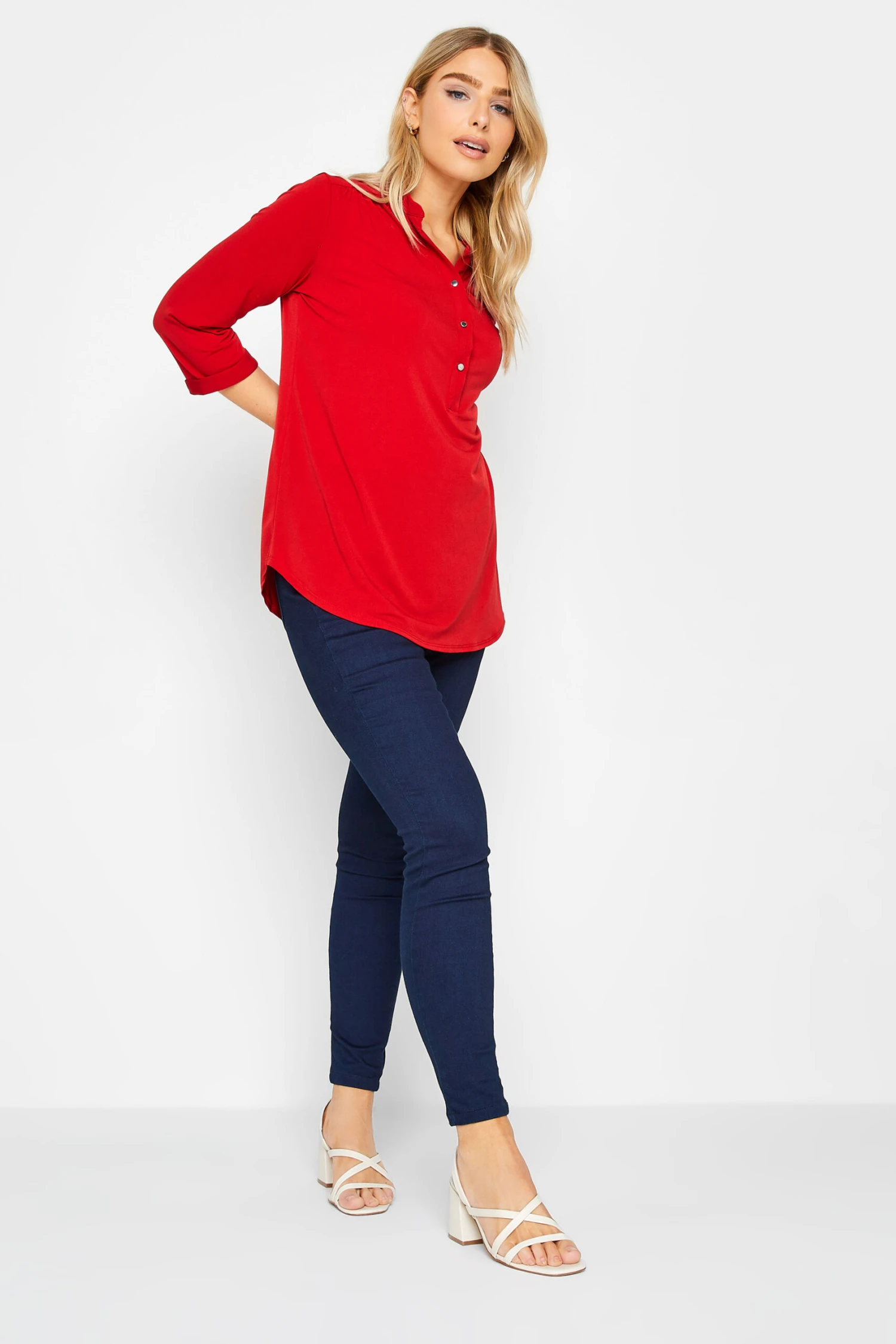 M&Co Red Half Placket Blouse 2 M&Co Red Half Placket Blouse - Image 2