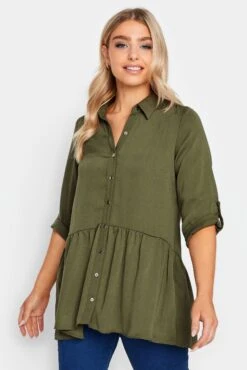 M&Co Khaki Green Frill Hem Shirt