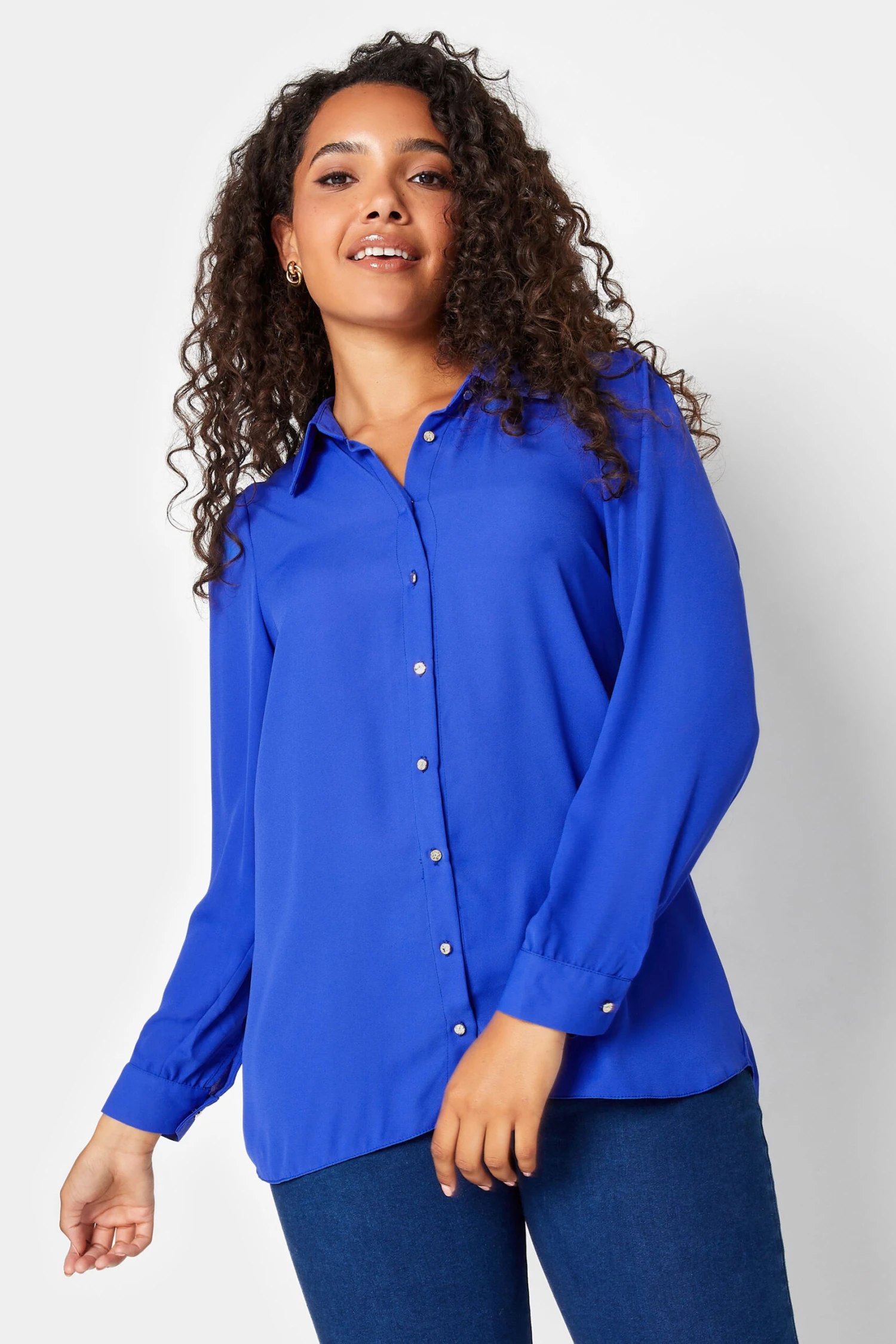 M&Co Cobalt Blue Button Through Tunic Shirt 1 M&Co Cobalt Blue Button Through Tunic Shirt