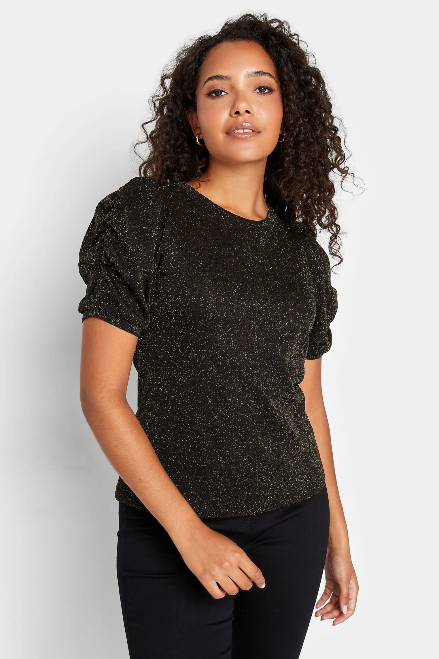 M&Co Black & Gold Shimmer Ruched Sleeve Blouse 1 M&Co Black & Gold Shimmer Ruched Sleeve Blouse