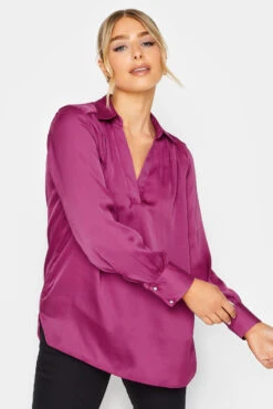 M&Co Purple Satin V-Neck Blouse