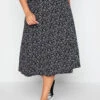 M&Co Black Ditsy Print Jersey Midi Skirt