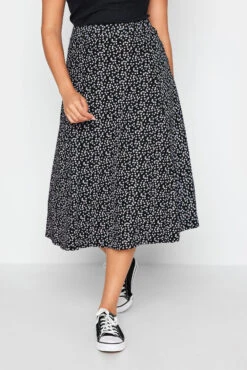 M&Co Black Ditsy Print Jersey Midi Skirt