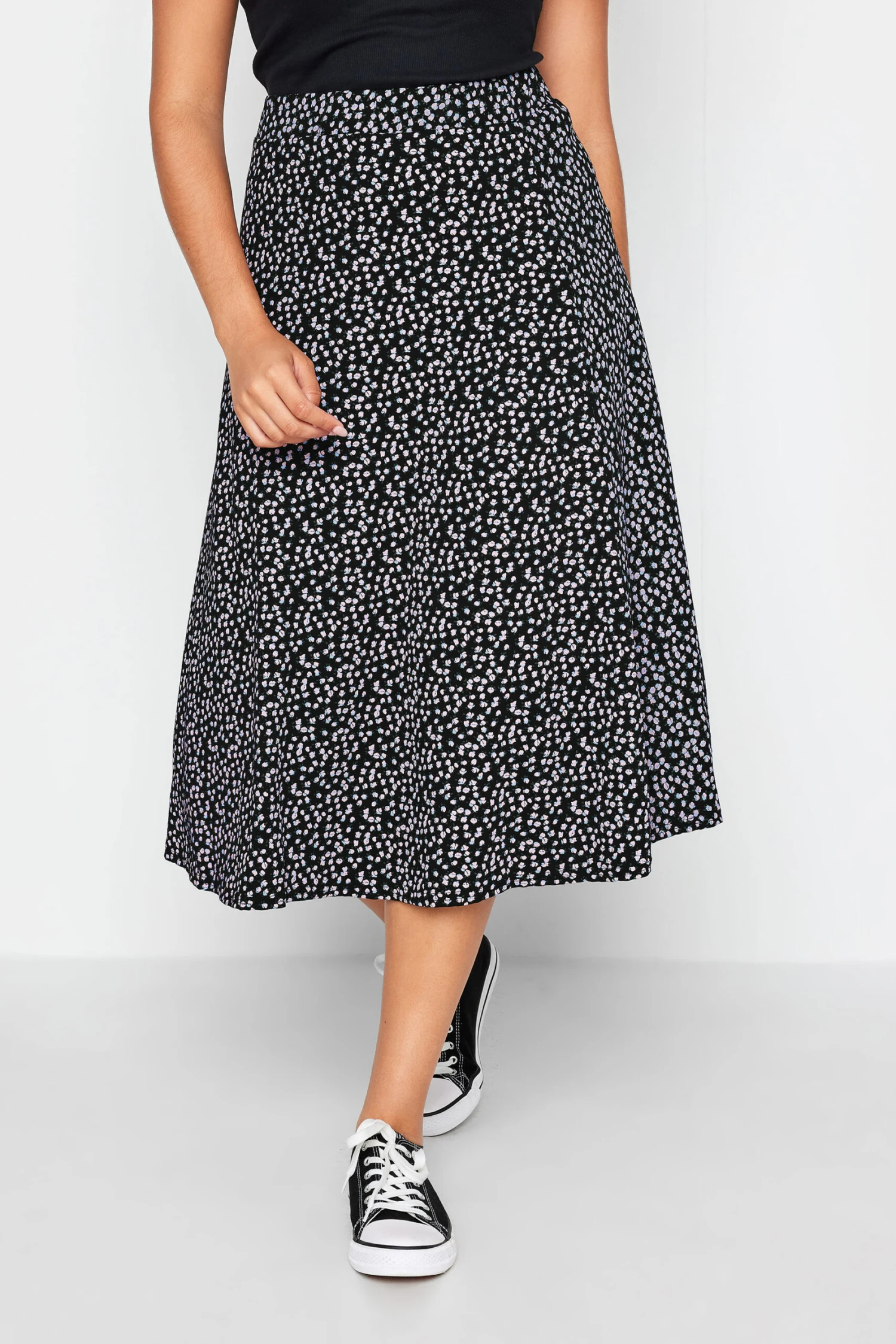 M&Co Black Ditsy Print Jersey Midi Skirt 1 M&Co Black Ditsy Print Jersey Midi Skirt