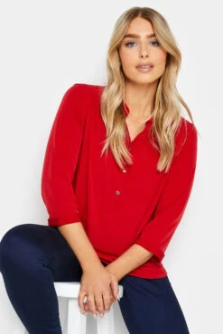 M&Co Red Half Placket Blouse