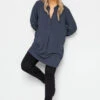 M&Co Blue Long Sleeve Button Blouse