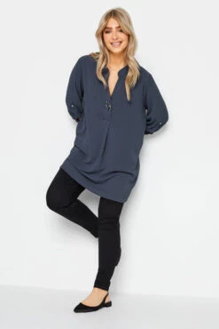 M&Co Blue Long Sleeve Button Blouse