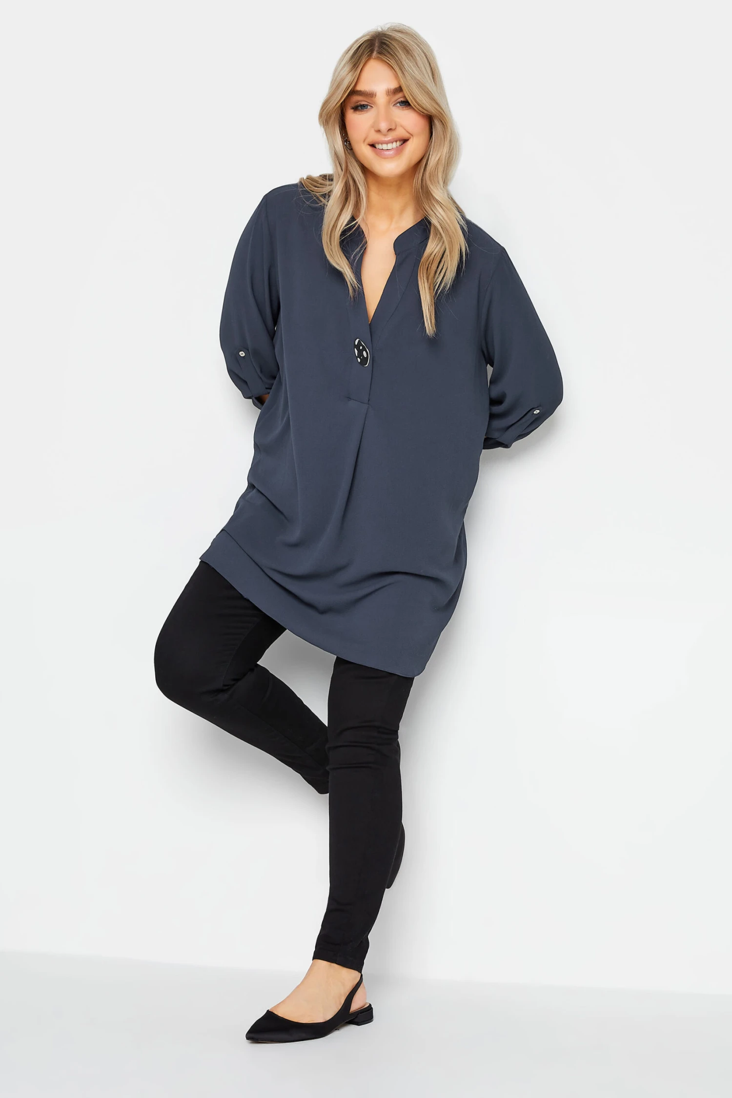 M&Co Blue Long Sleeve Button Blouse 1 M&Co Blue Long Sleeve Button Blouse