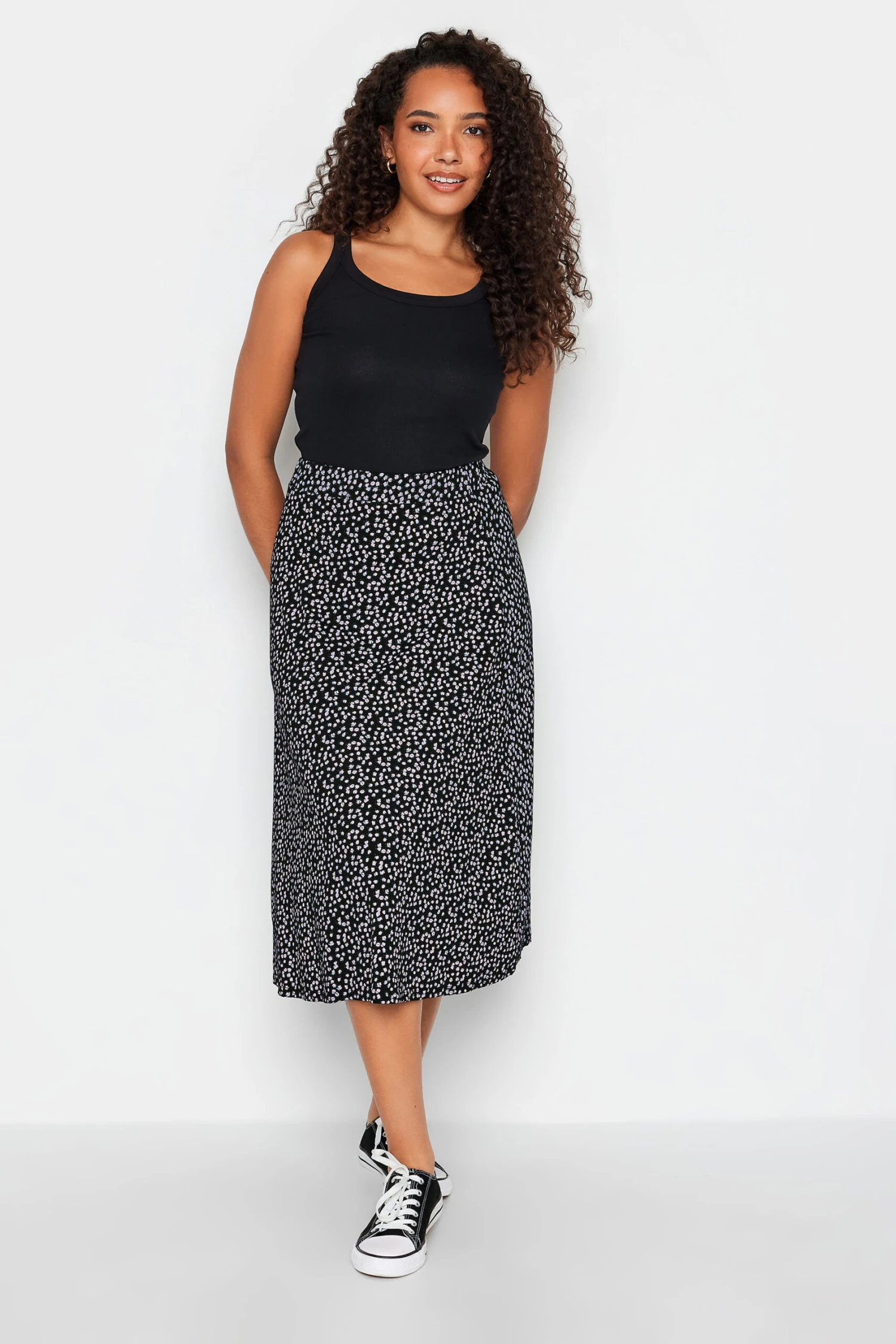 M&Co Black Ditsy Print Jersey Midi Skirt 3 M&Co Black Ditsy Print Jersey Midi Skirt - Image 3