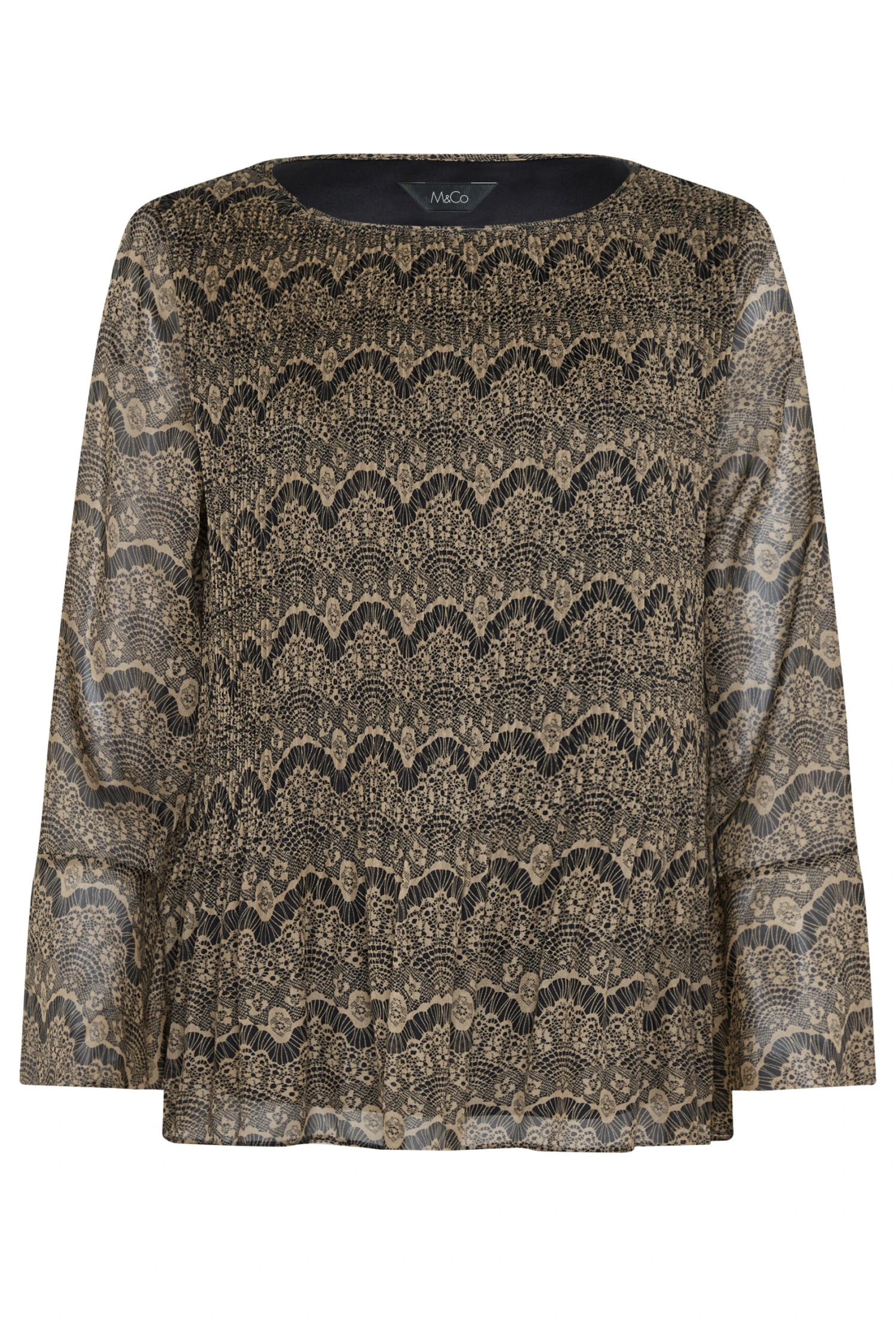 M&Co Brown Long Sleeve Lace Print Pleat Top 6 M&Co Brown Long Sleeve Lace Print Pleat Top - Image 6