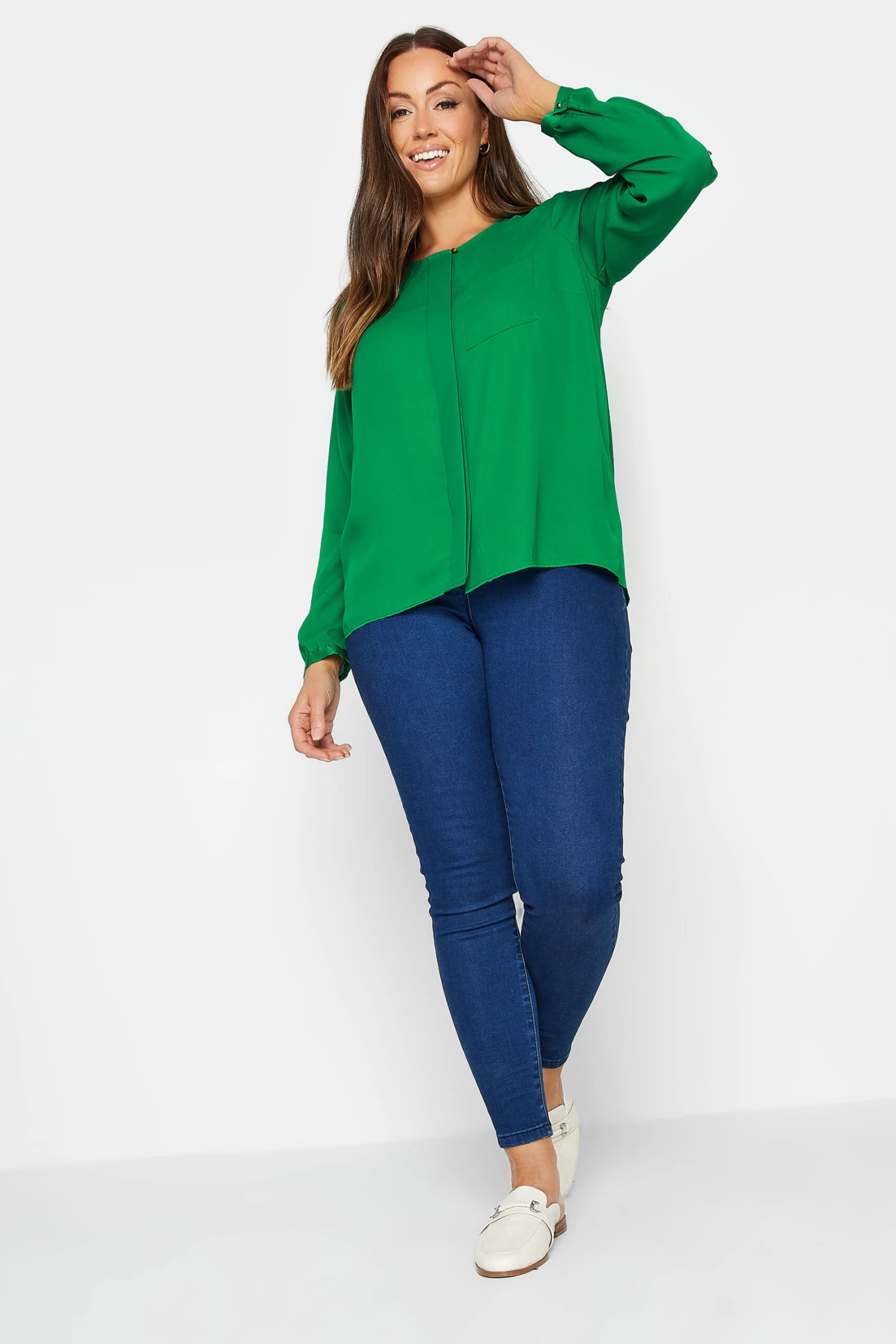 M&Co Green Satin Contrast Panel Shirt 2 M&Co Green Satin Contrast Panel Shirt - Image 2