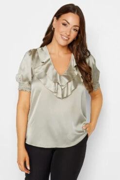 M&Co Gold Frill Front Satin Blouse