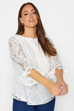 M&Co White Floral Lace Long Sleeve Blouse