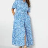 M&Co Blue Floral Print Maxi Shirt Dress