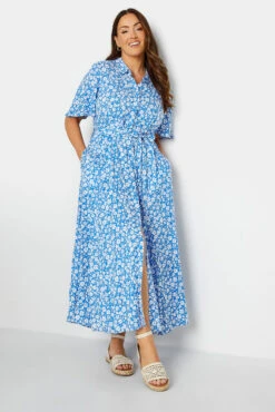 M&Co Blue Floral Print Maxi Shirt Dress
