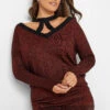 M&Co Red Glitter Cut Out Tunic Jumper