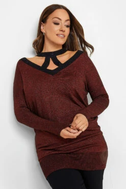 M&Co Red Glitter Cut Out Tunic Jumper