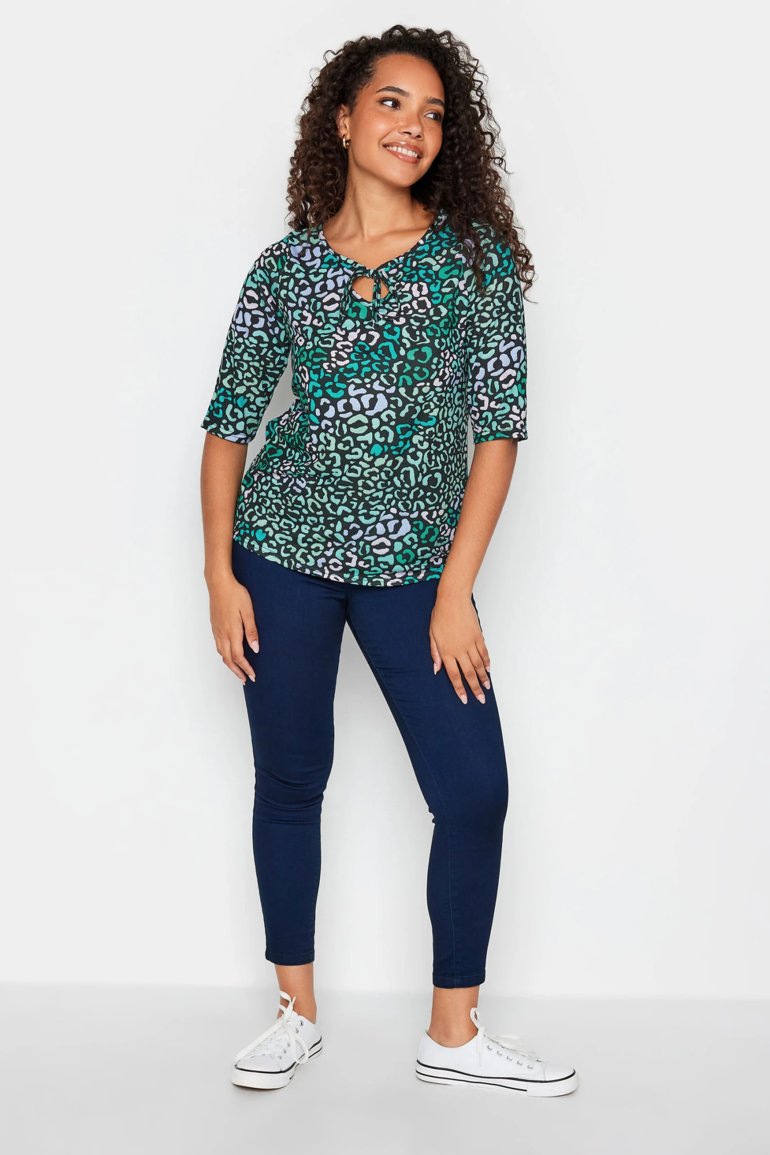 M&Co Blue Leopard Print Tie Front Top 2 M&Co Blue Leopard Print Tie Front Top - Image 2