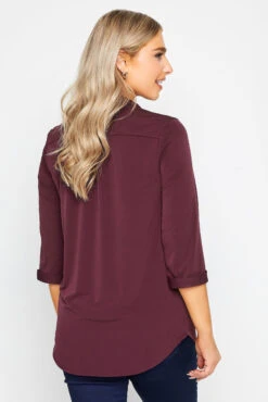 M&Co Burgundy Red Half Placket Blouse -M&Co Sales Store 10399829 0046 4e 550436 C scaled