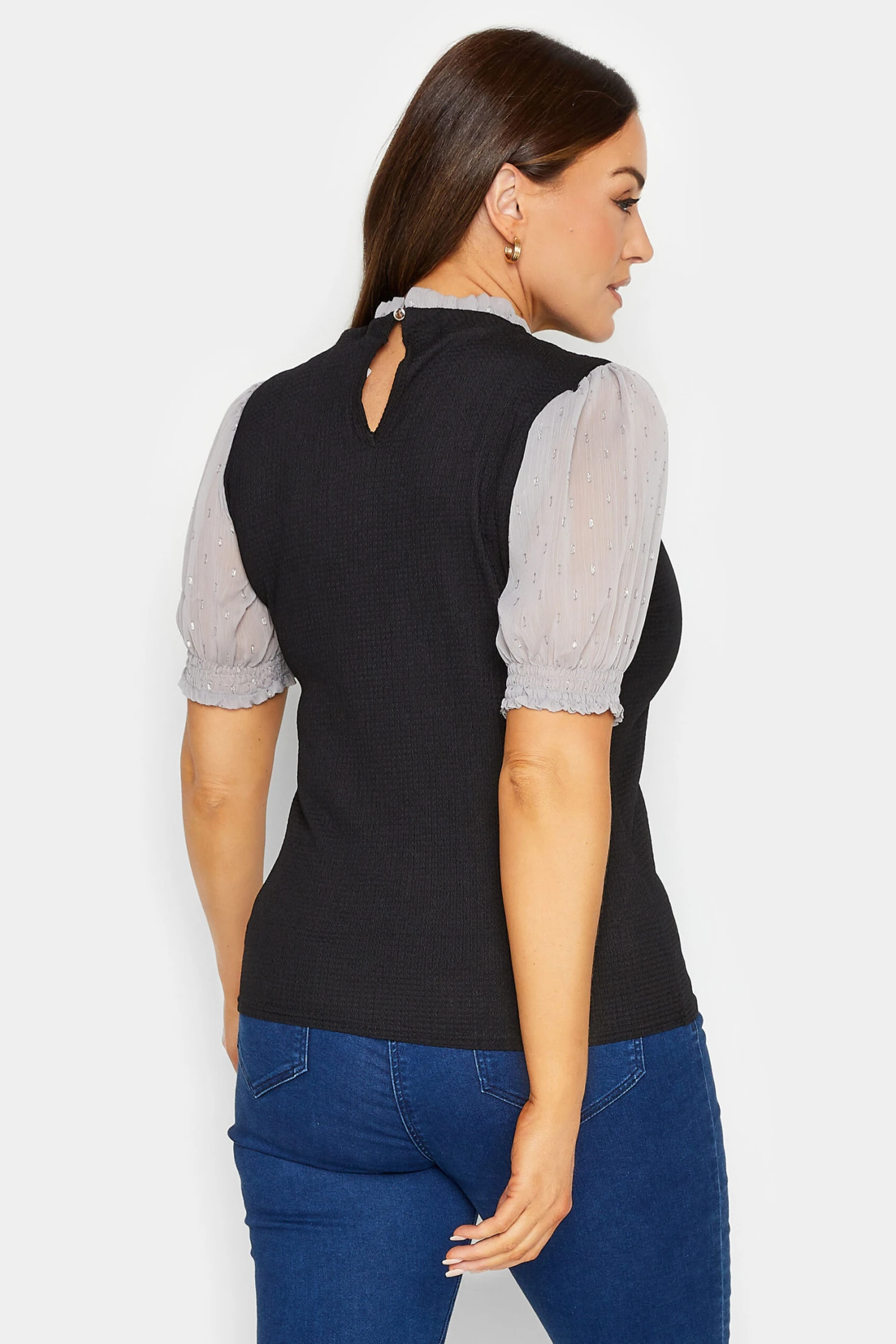 M&Co Black & Grey Contrast Sleeve Blouse 3 M&Co Black & Grey Contrast Sleeve Blouse - Image 3