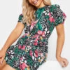 M&Co Green Tropical Print Ruched Mini Dress
