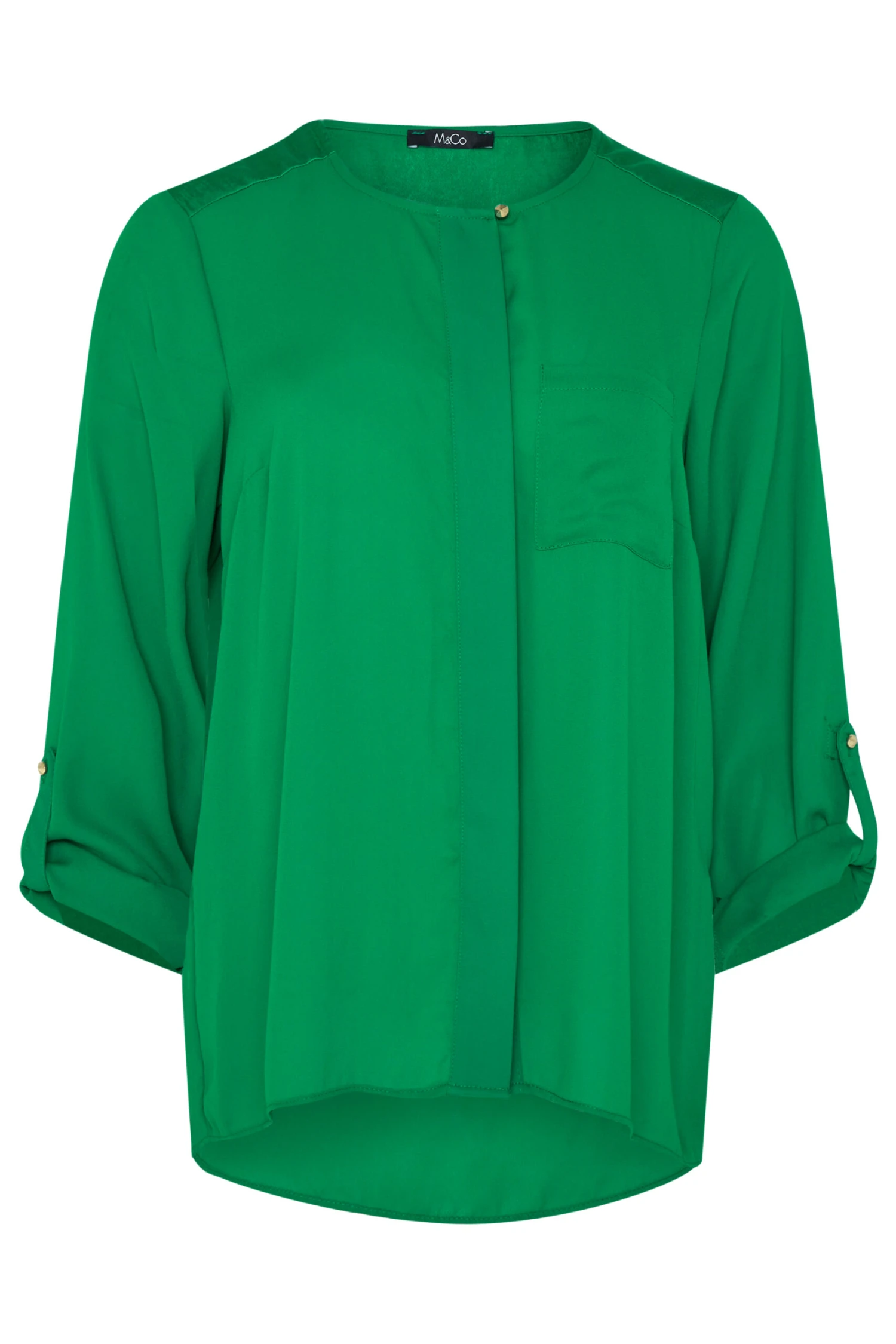 M&Co Green Satin Contrast Panel Shirt 6 M&Co Green Satin Contrast Panel Shirt - Image 6