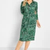 M&Co Green Floral Half Placket Midi Smock Dress