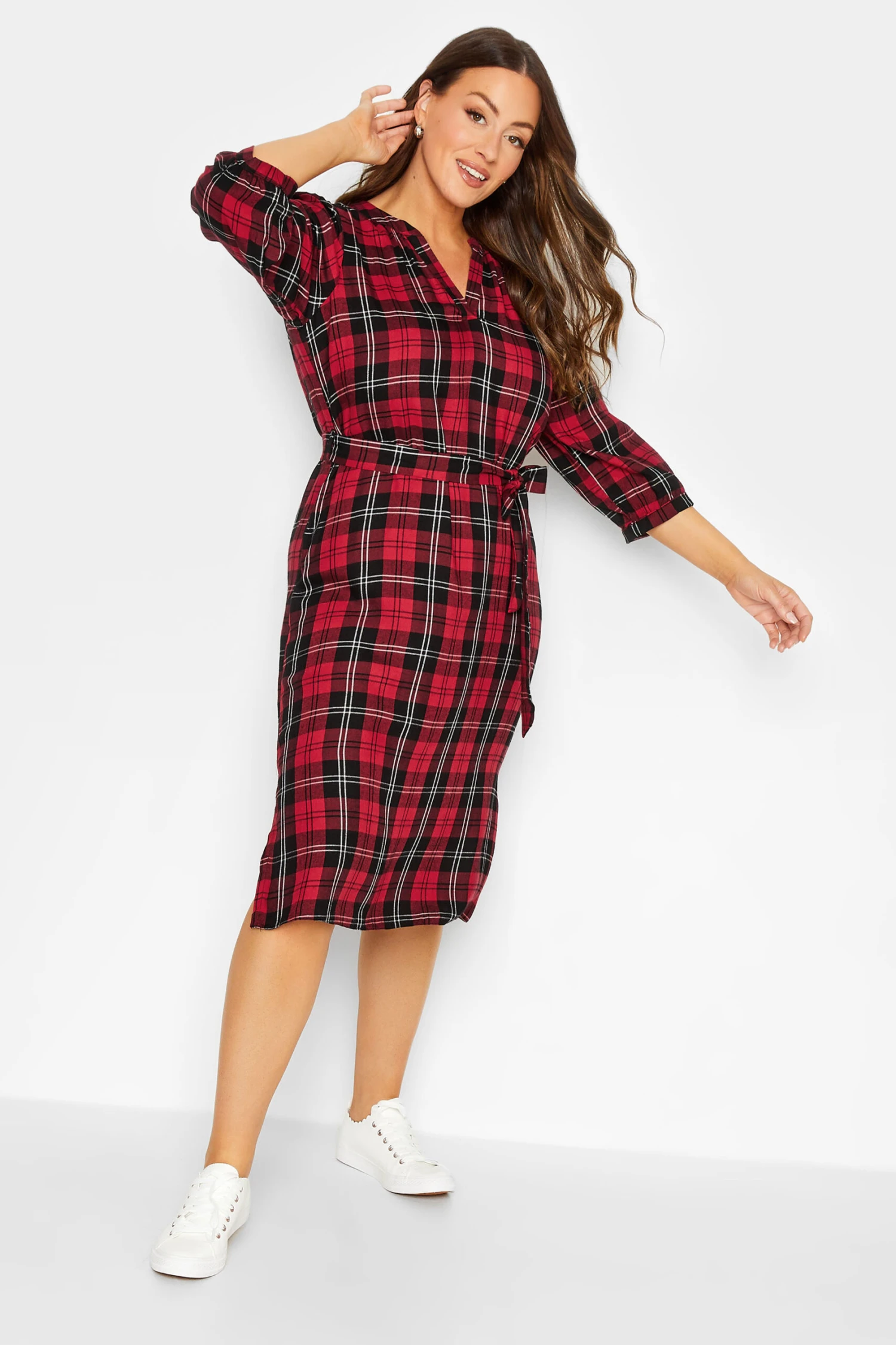 M&Co Red & Black Check Tie Waist Tunic Dress 2 M&Co Red & Black Check Tie Waist Tunic Dress - Image 2