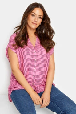 M&Co Pink Stripe Grown On Sleeve Top