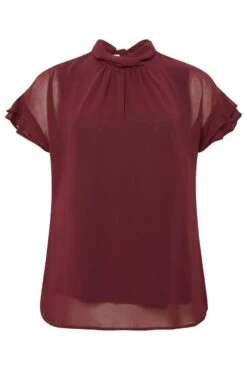M&Co Burgundy Red High Neck Frill Sleeve Blouse -M&Co Sales Store 13a8b0ab e848 46 550550 X scaled